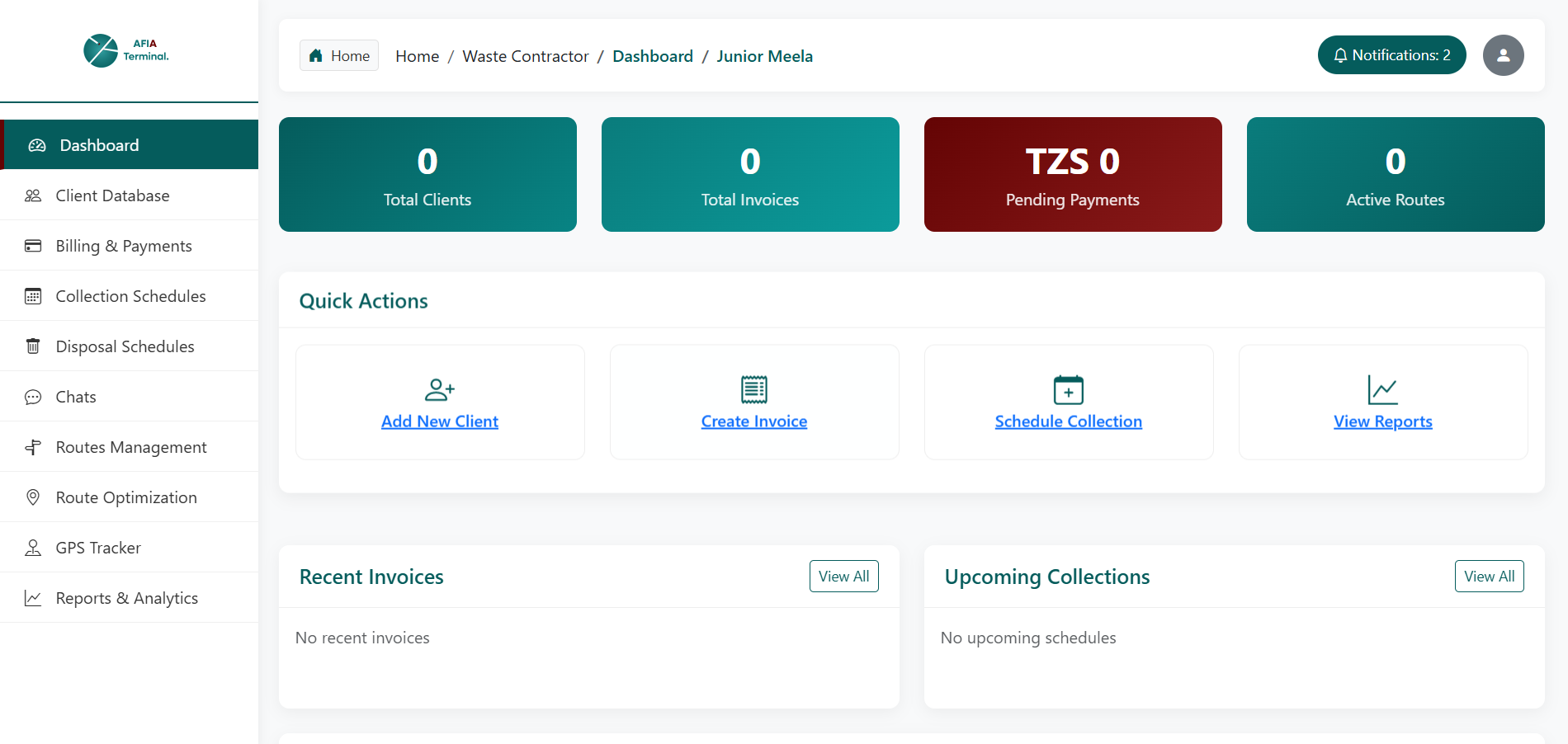 AFIA Terminal Software Dashboard